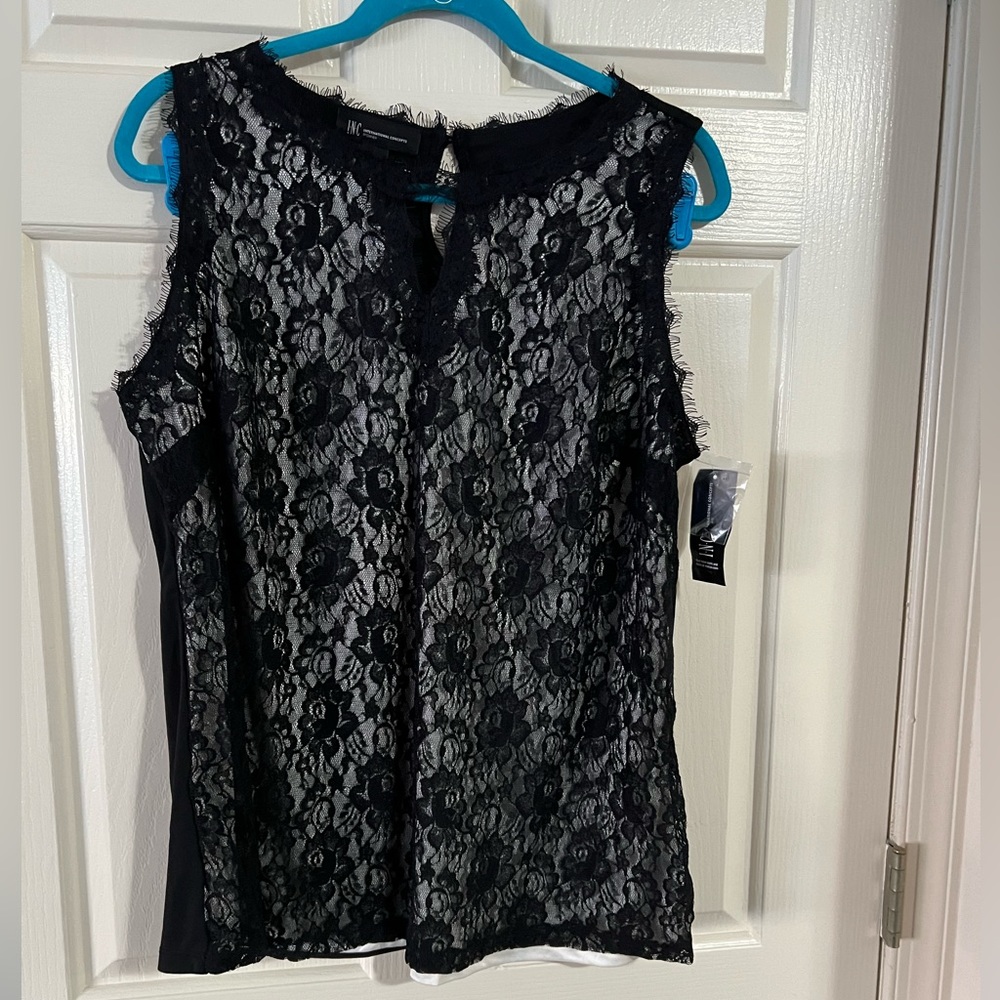 NWT INC Lace Blouse with Keyhole Cutout